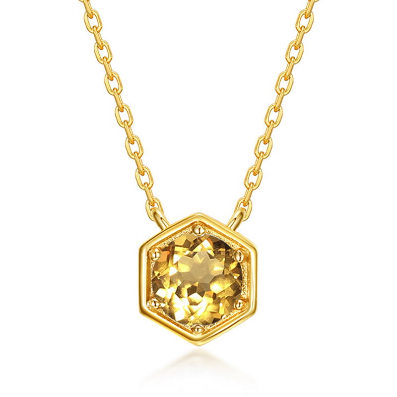 November citrine hexagon birthstone pendant necklace