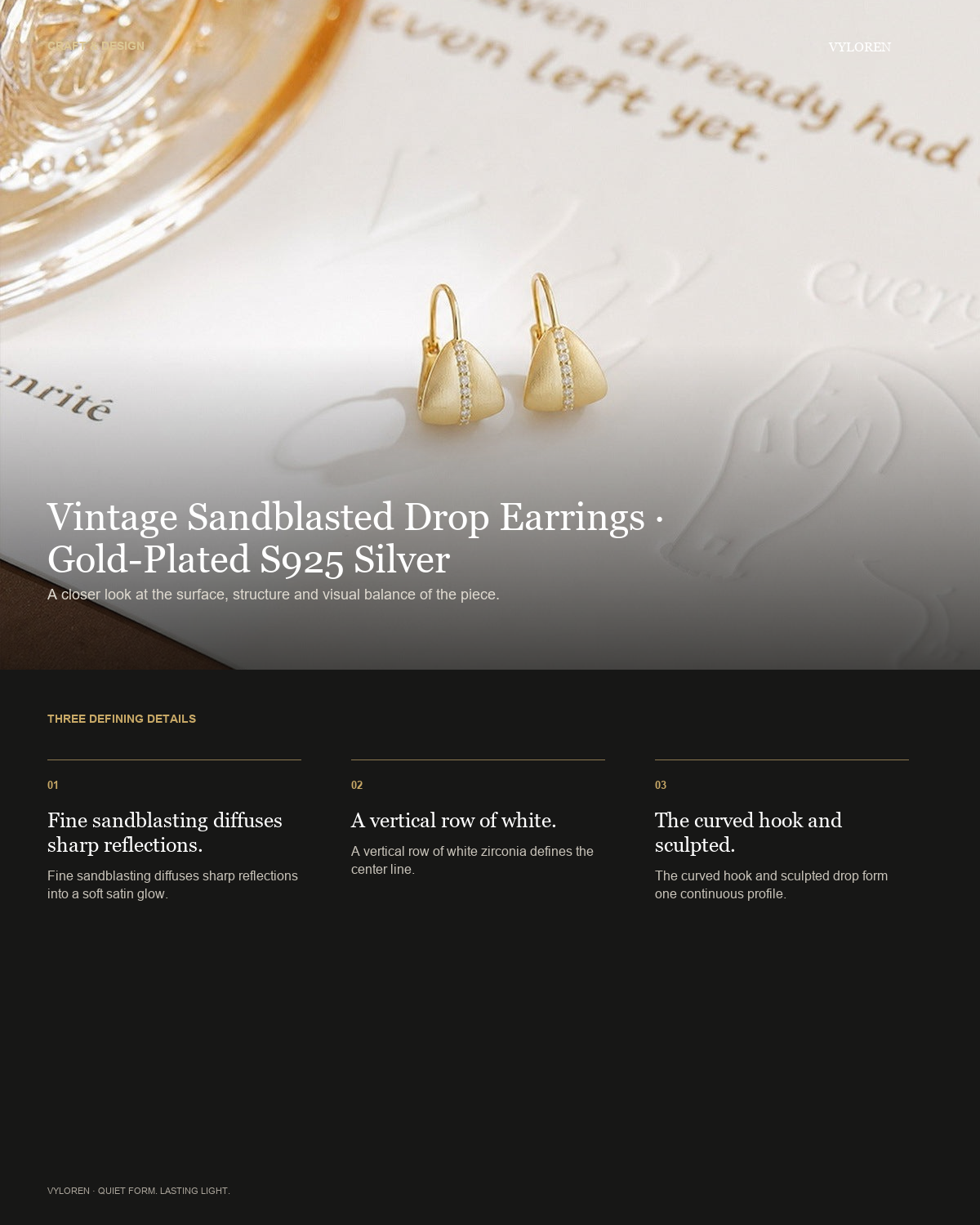 VYLOREN Vintage Sandblasted Drop Earrings craft and design card