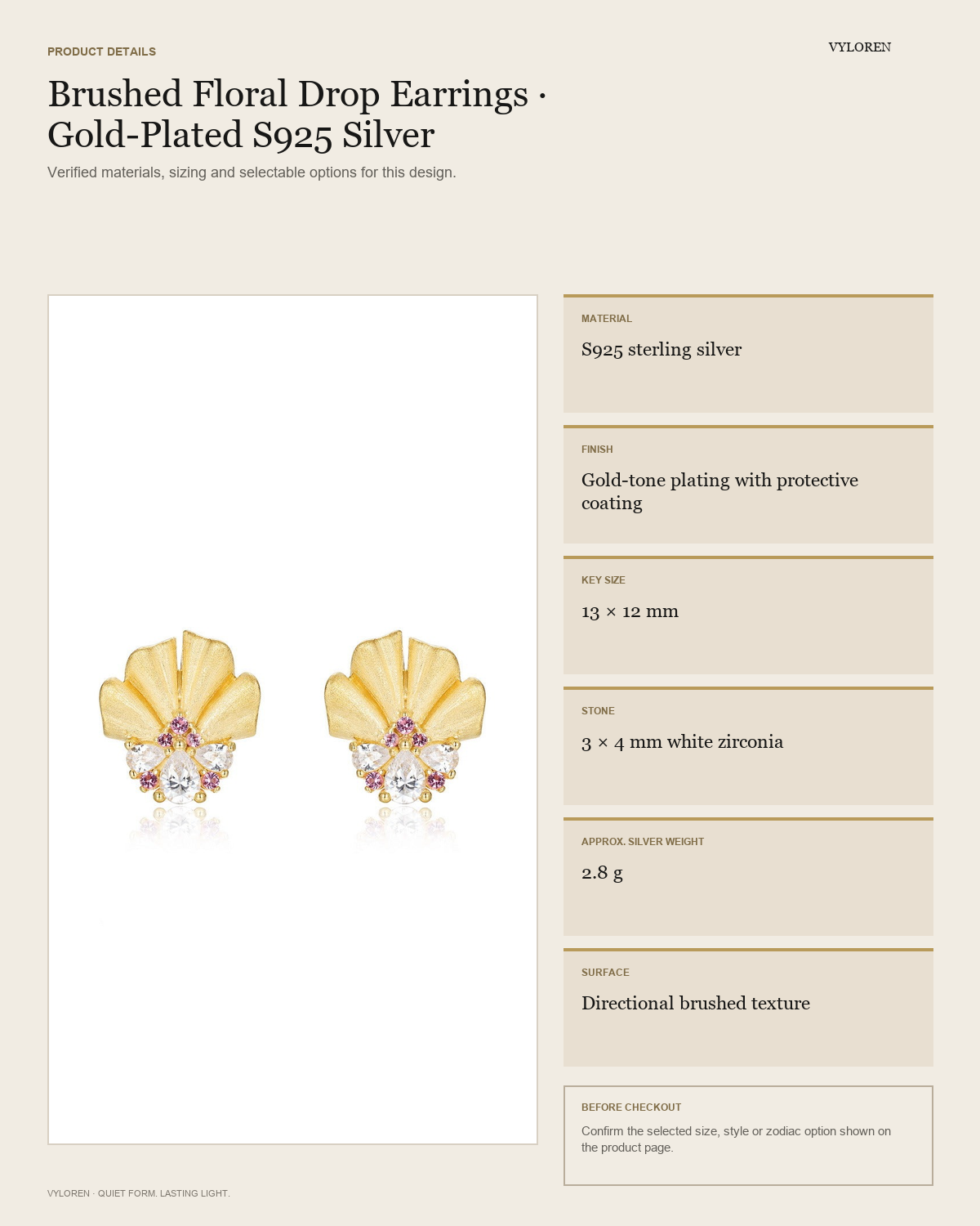 VYLOREN Brushed Floral Drop Earrings product details card