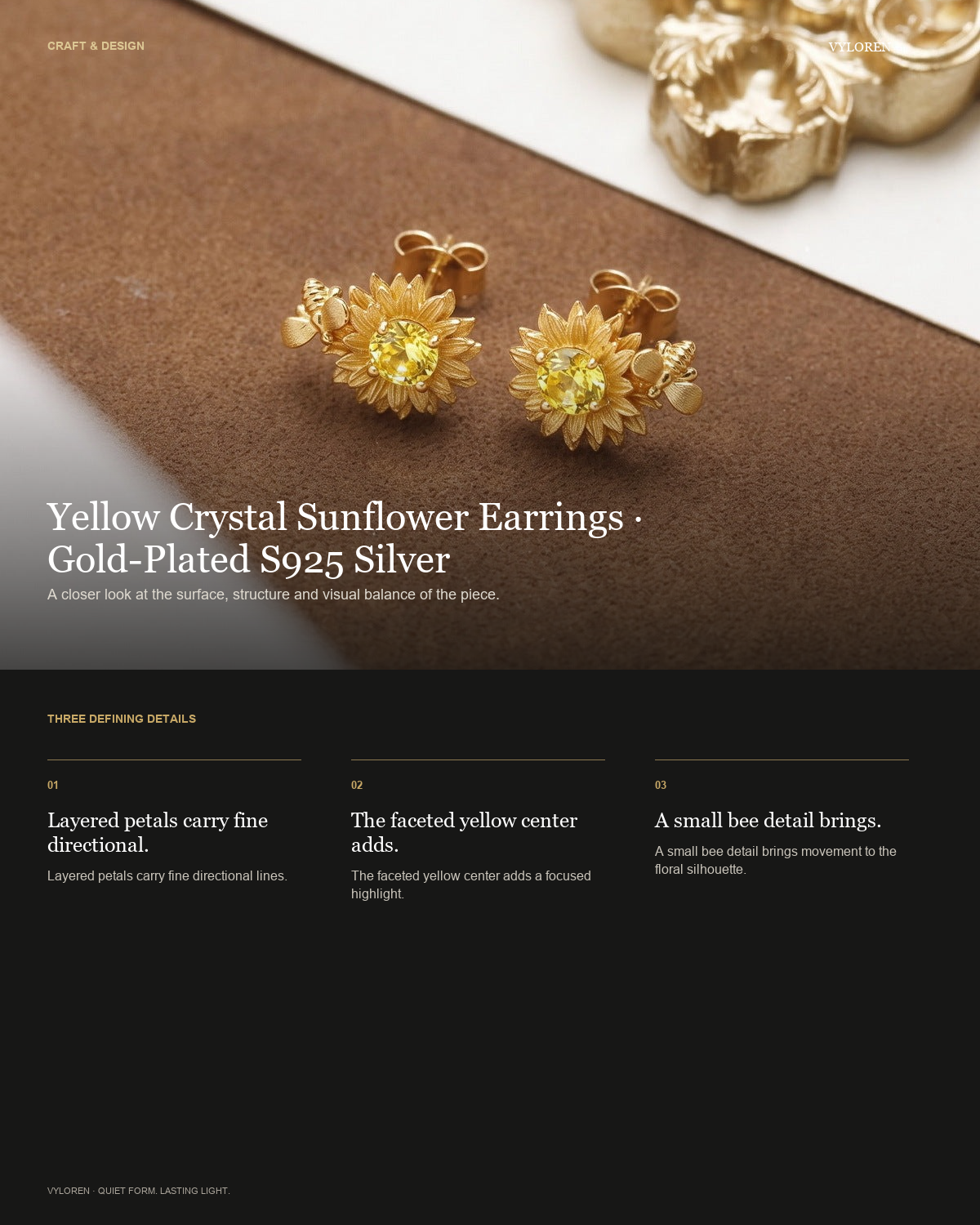 VYLOREN Yellow Crystal Sunflower Earrings craft and design card
