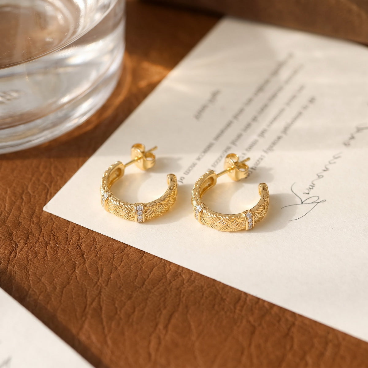 Additional view 3 of the VYLOREN Woven C-Hoop Earrings