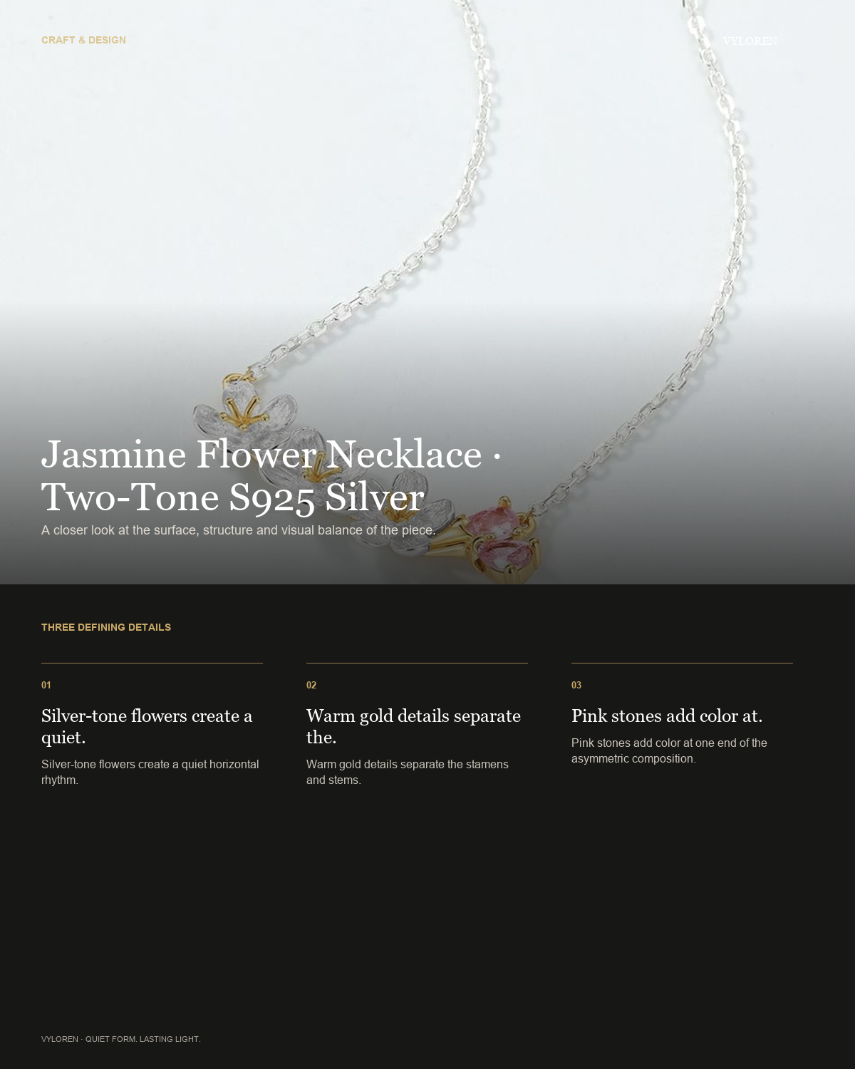 VYLOREN Jasmine Flower Necklace craft and design card