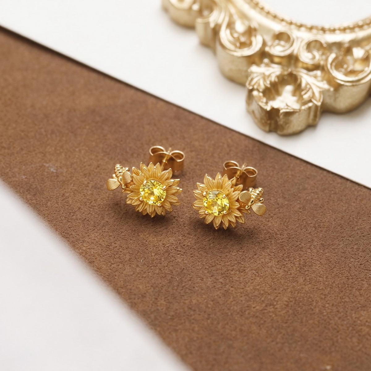 Additional view 3 of the Yellow Crystal Sunflower Earrings