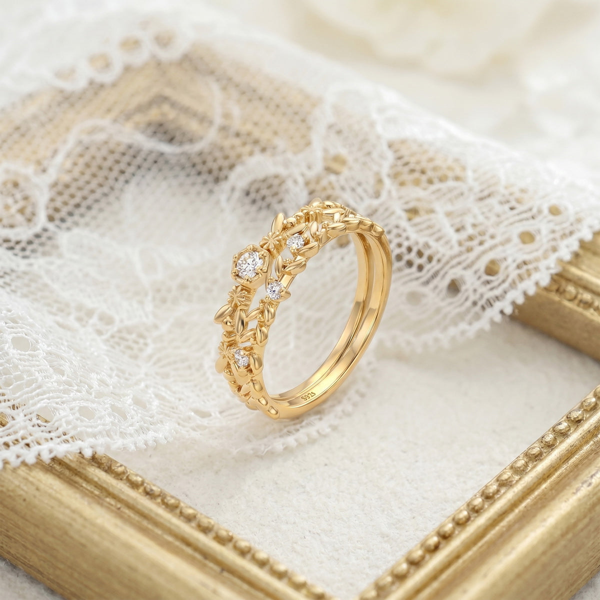 Additional view 6 of the VYLOREN Vintage Leaf Stacked Ring