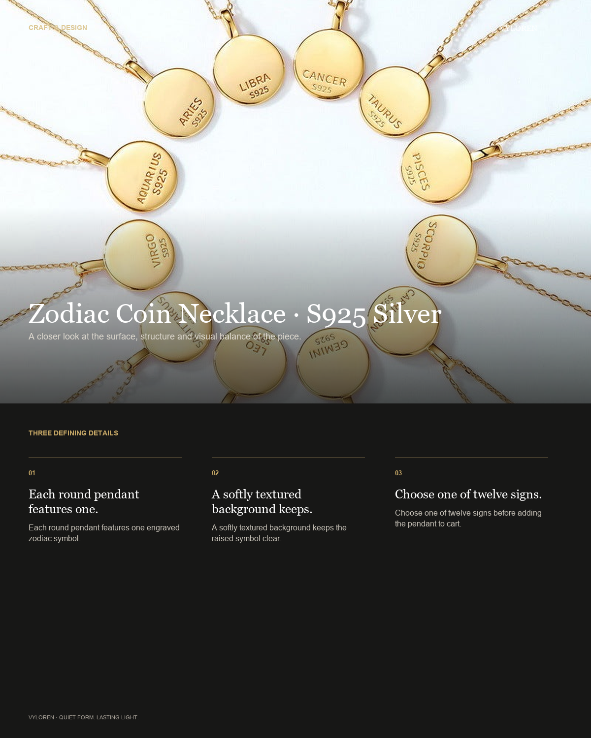 VYLOREN Zodiac Coin Necklace craft and design card