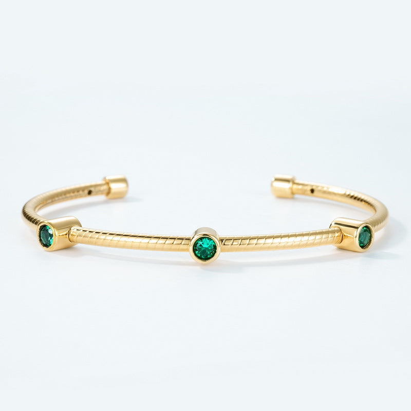 Additional view 3 of the VYLOREN Cultured Emerald Open Bangle