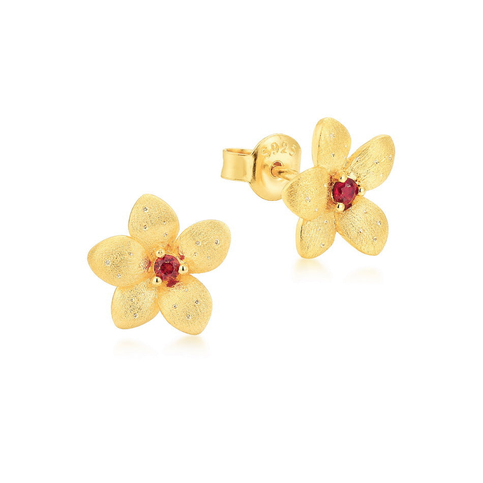 VYLOREN Flower Garnet Earrings in gold-plated S925 sterling silver