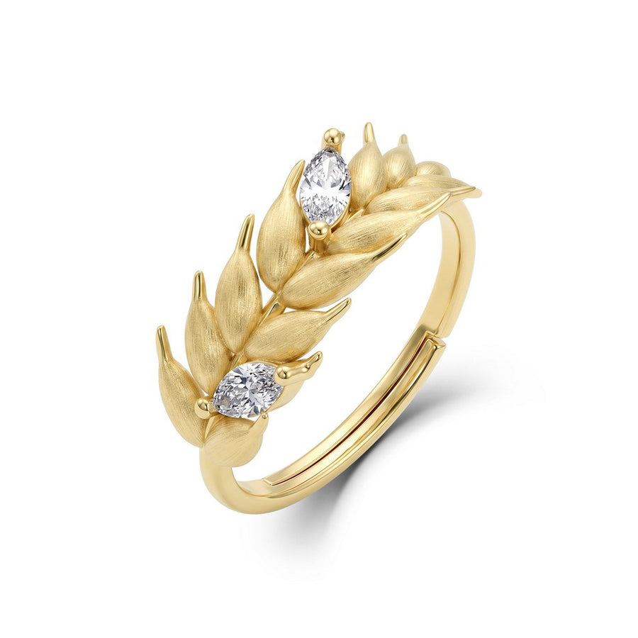 VYLOREN Brushed Wheat Leaf Ring in gold-plated S925 sterling silver