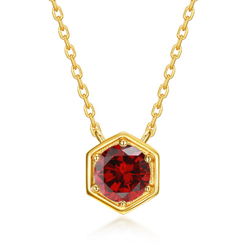 January garnet hexagon birthstone pendant necklace