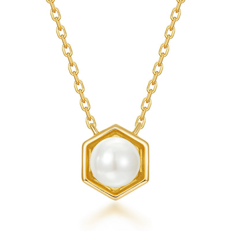 June pearl hexagon birthstone pendant necklace