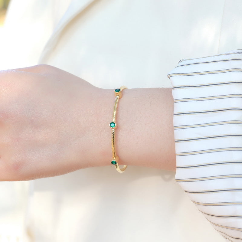 Additional view 2 of the VYLOREN Cultured Emerald Open Bangle