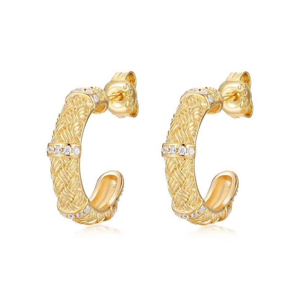 VYLOREN Woven C-Hoop Earrings in gold-plated S925 sterling silver