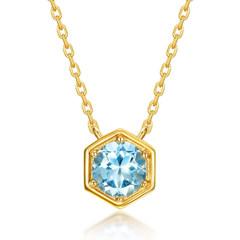 March aquamarine hexagon birthstone pendant necklace