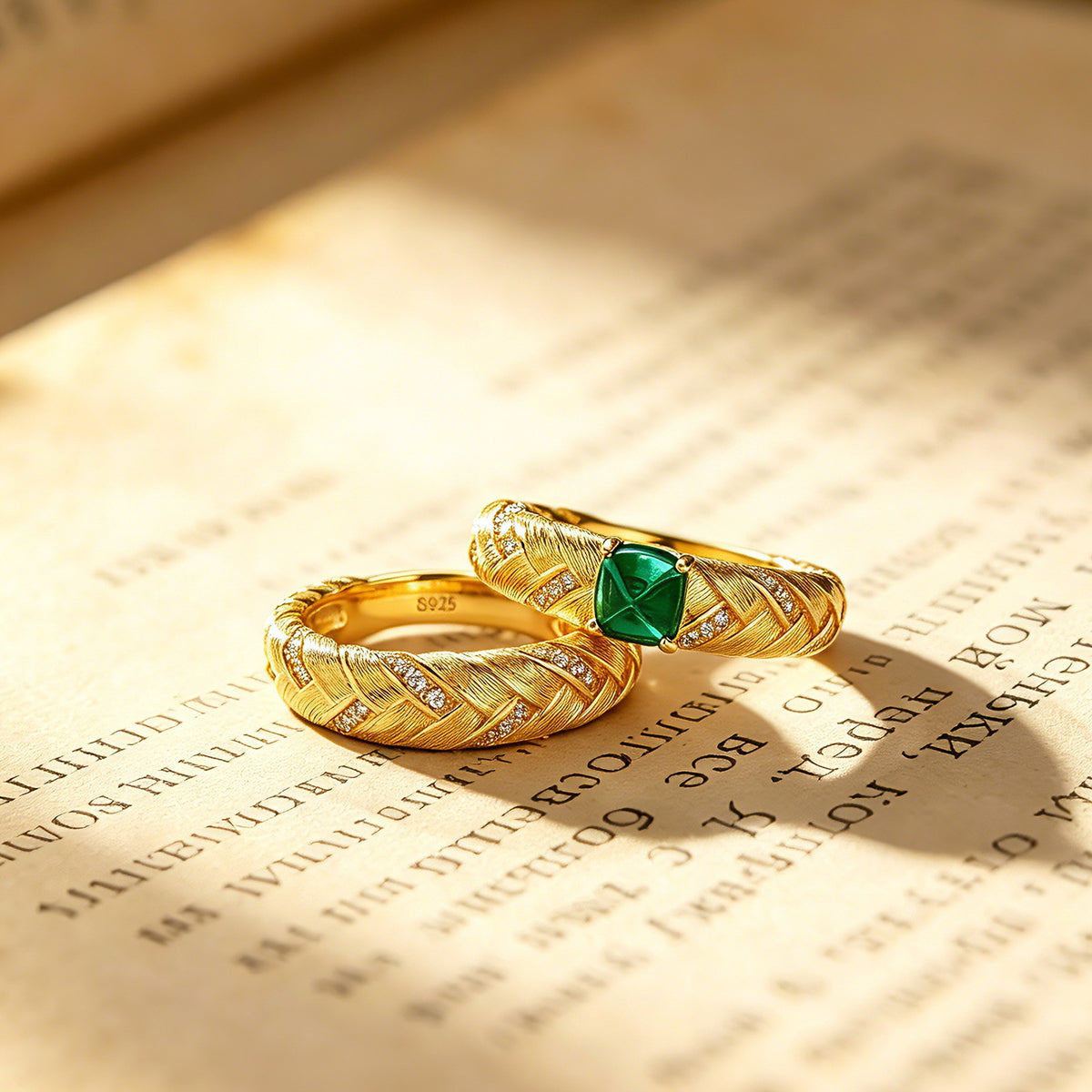 Additional view 5 of the VYLOREN Woven Emerald Ring