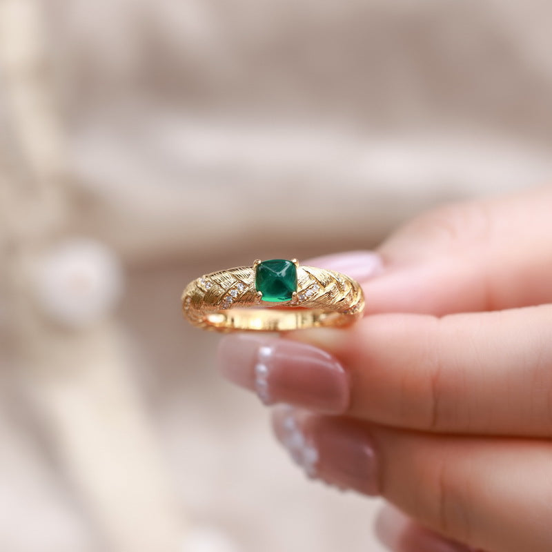 Additional view 4 of the VYLOREN Woven Emerald Ring