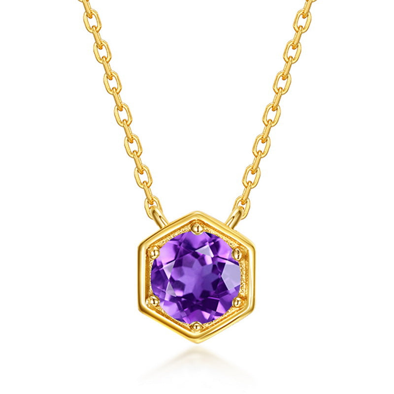 February amethyst hexagon birthstone pendant necklace