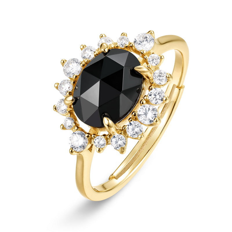 VYLOREN Vintage Black Onyx Ring in gold-plated S925 sterling silver