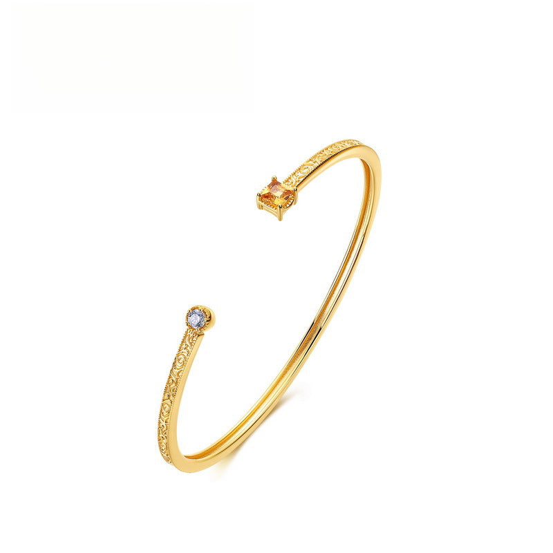 VYLOREN Citrine Open Bangle in gold-plated S925 sterling silver