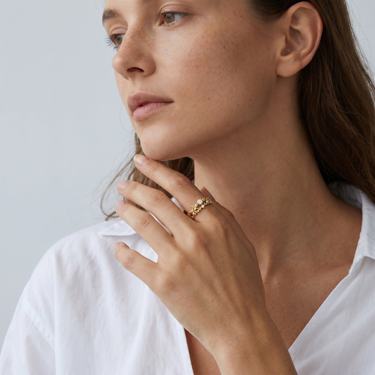 Additional view 5 of the VYLOREN Vintage Leaf Stacked Ring