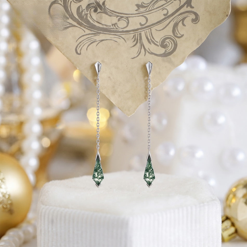 Additional view 2 of the VYLOREN Moss Green Drop Earrings