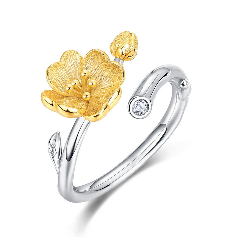 Peach Blossom Brushed Open Ring in Two-Tone S925 Silver