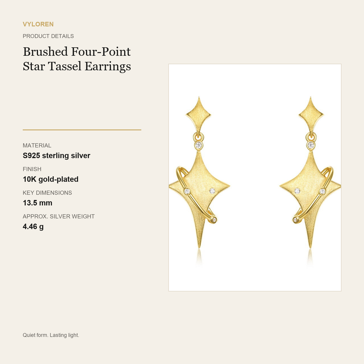 VYLOREN Brushed Four-Point Star Tassel Earrings product details card
