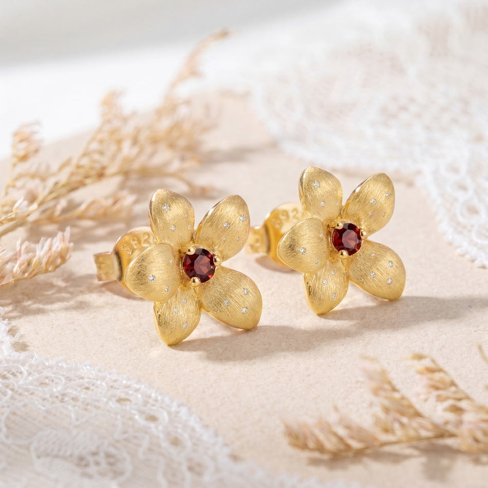 Additional view 2 of the VYLOREN Flower Garnet Earrings