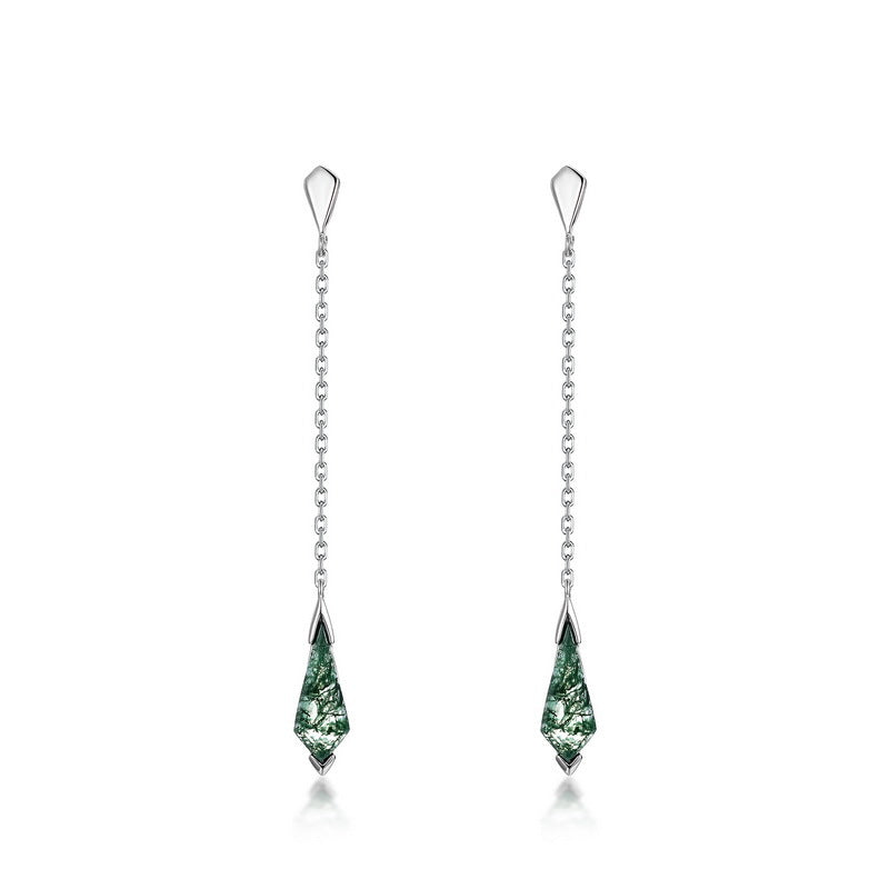 VYLOREN Moss Green Drop Earrings in gold-plated S925 sterling silver