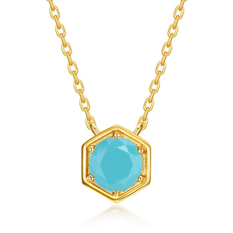 December turquoise hexagon birthstone pendant necklace