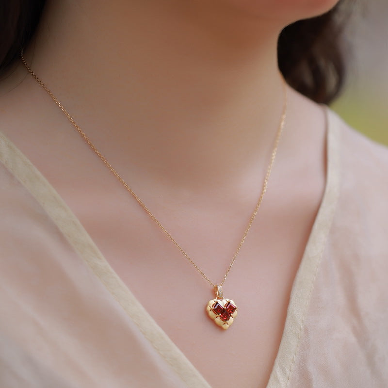 Additional view 5 of the VYLOREN Heart Garnet Pendant Necklace