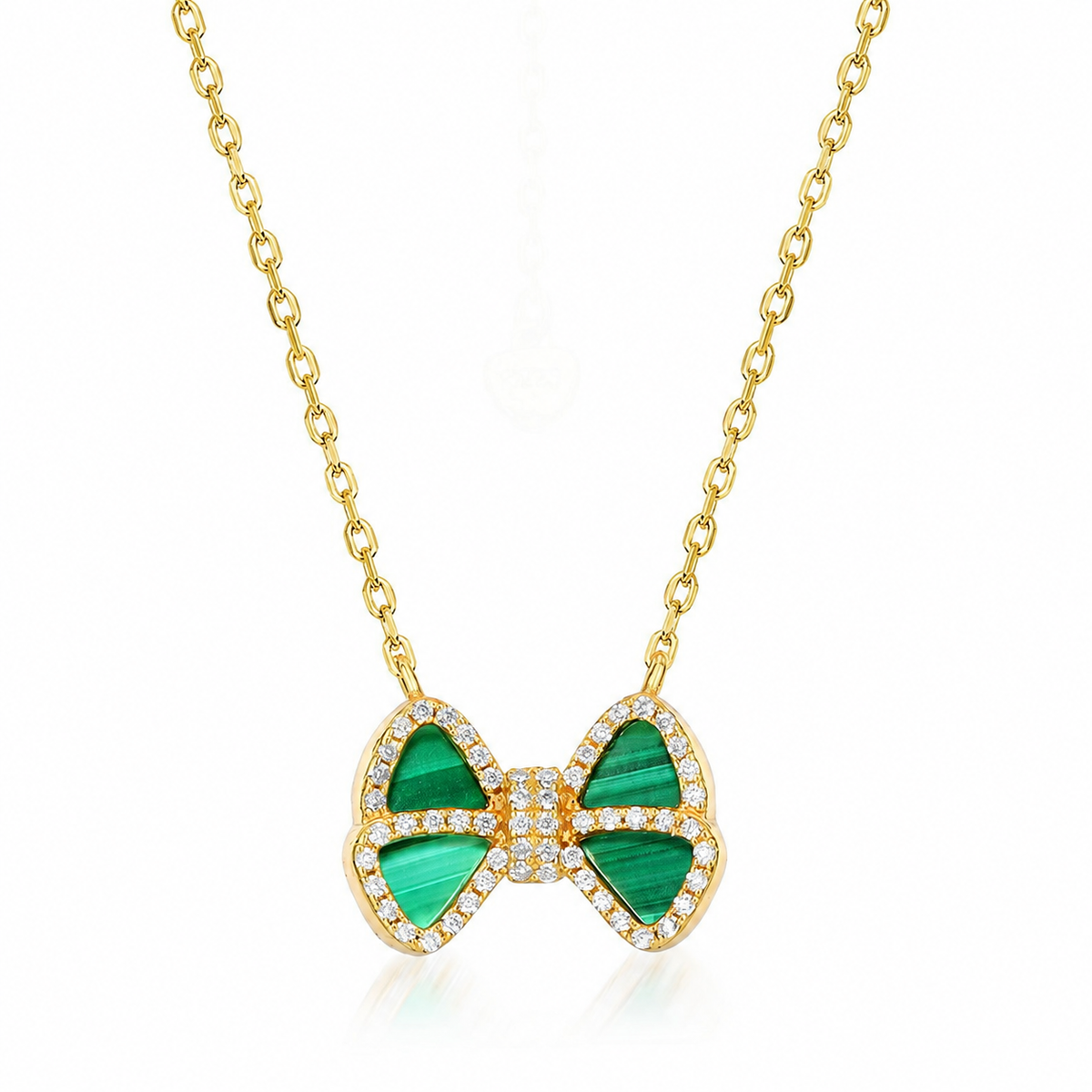 Vintage Bow Malachite Pendant Necklace in gold-plated S925 sterling silver