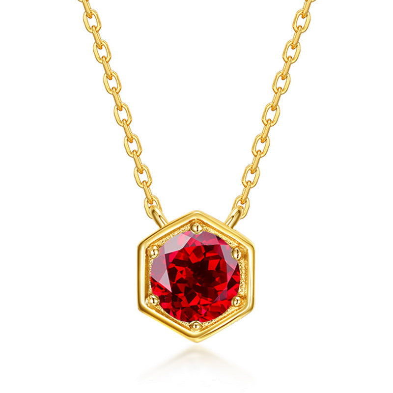 July lab-grown ruby hexagon birthstone pendant necklace