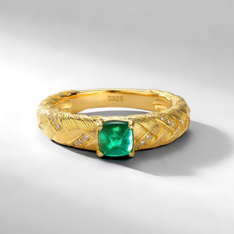 Additional view 6 of the VYLOREN Woven Emerald Ring