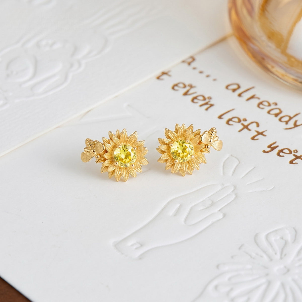 Additional view 2 of the Yellow Crystal Sunflower Earrings