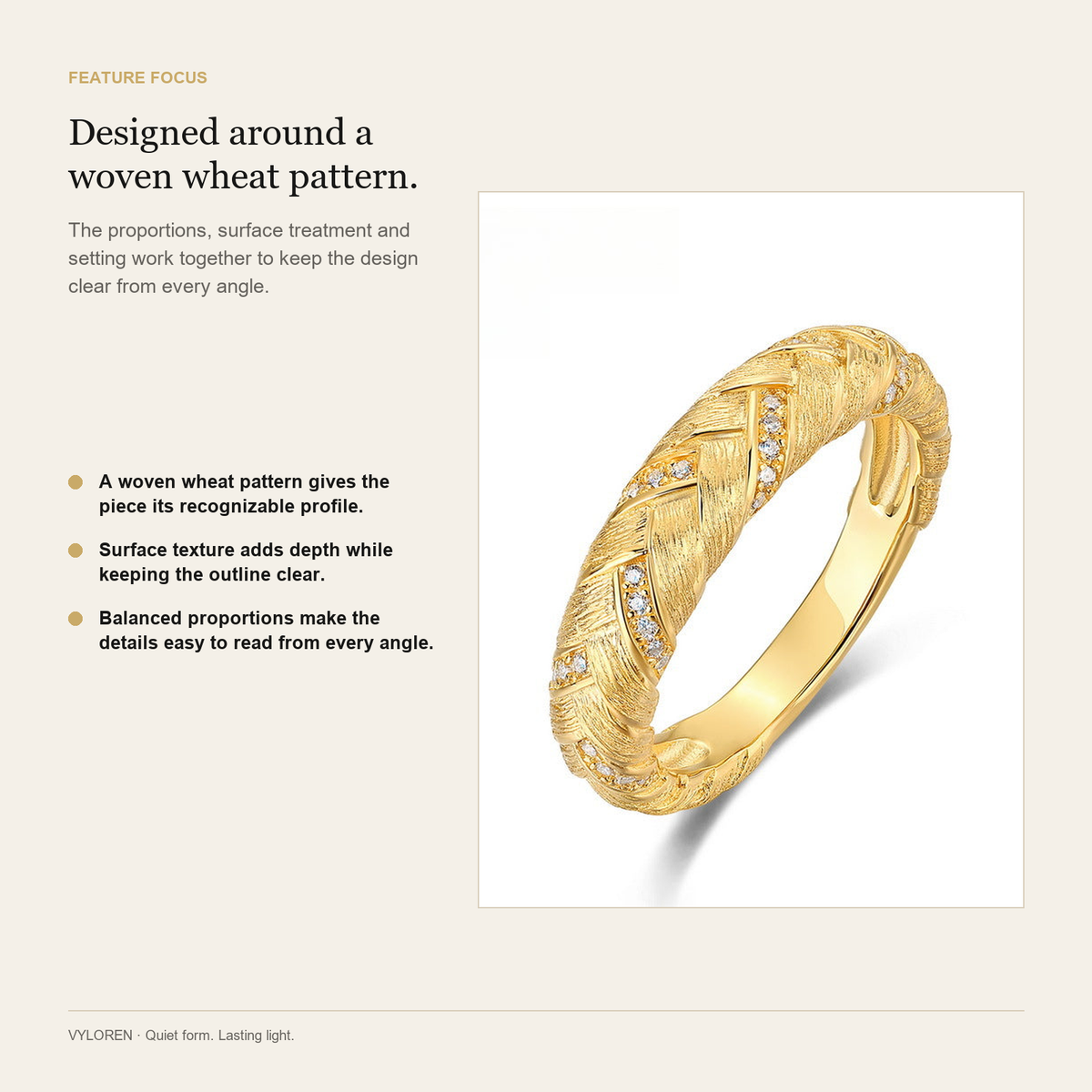 VYLOREN Wheat Braid Brushed Ring feature focus card