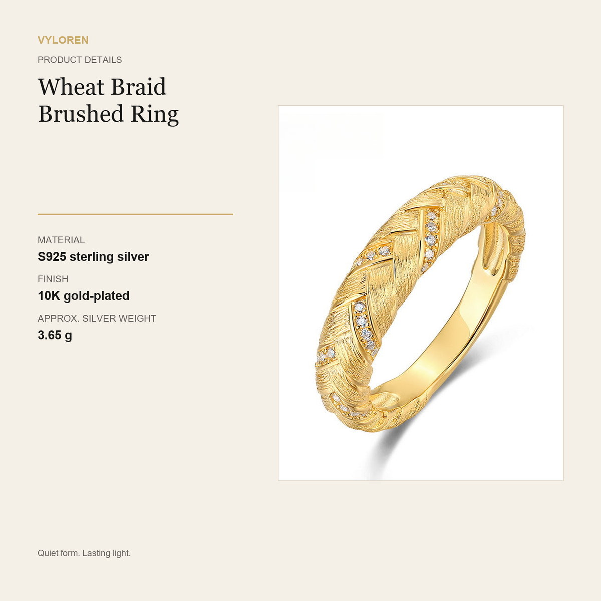 VYLOREN Wheat Braid Brushed Ring product details card