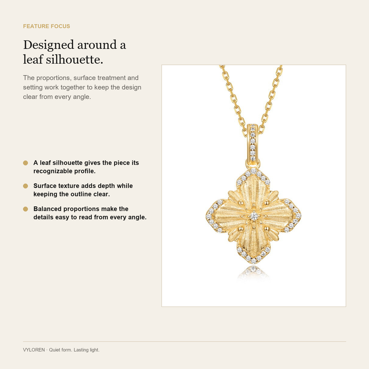VYLOREN Four-Leaf Clover Pendant Necklace feature focus card
