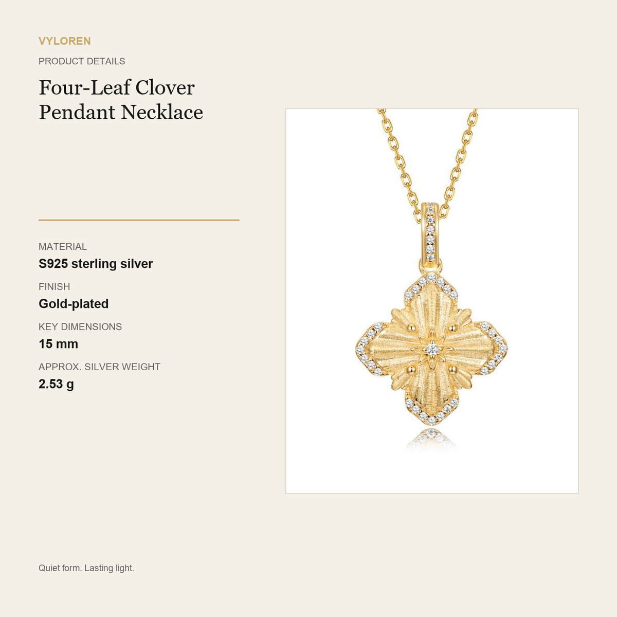 VYLOREN Four-Leaf Clover Pendant Necklace product details card
