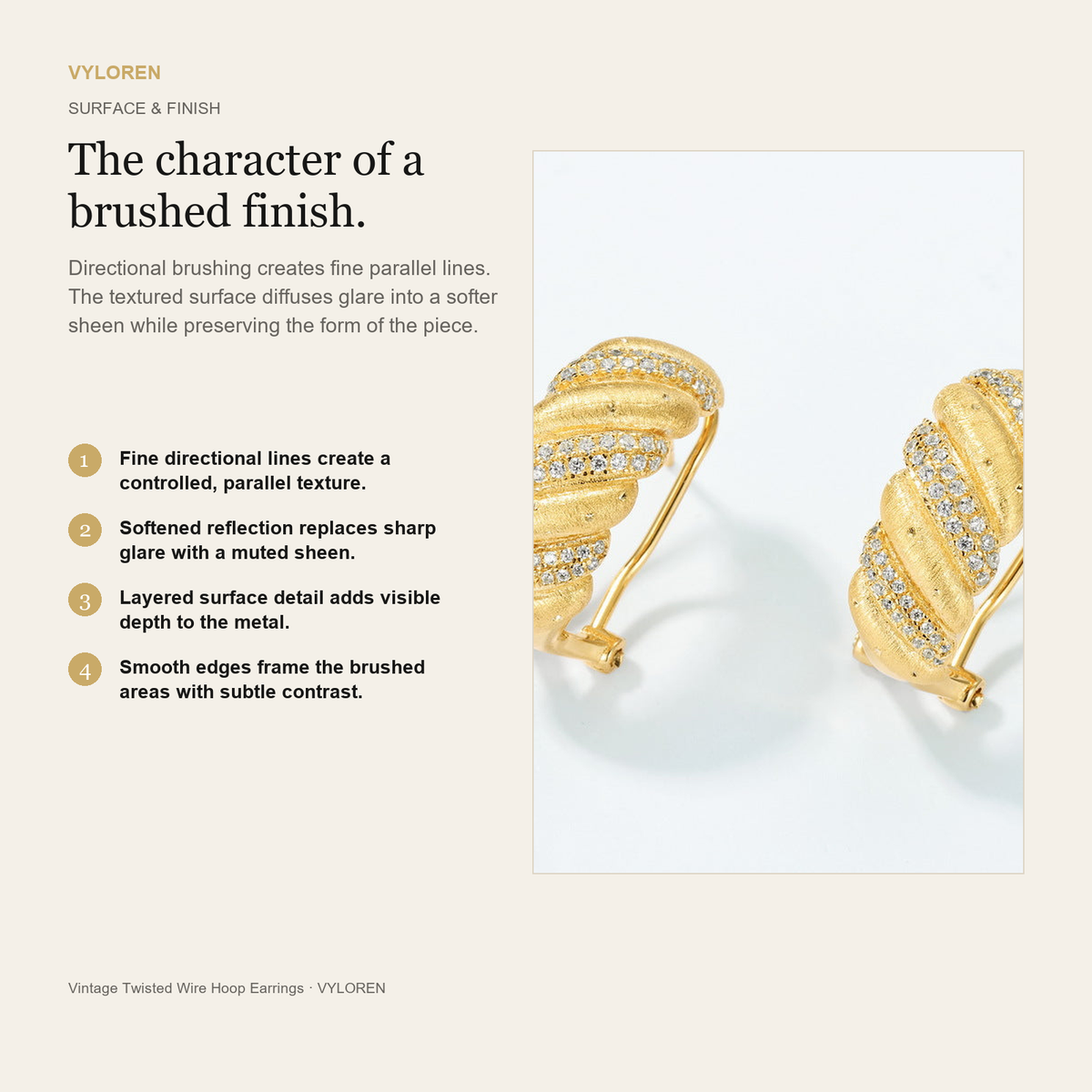 VYLOREN Vintage Twisted Wire Hoop Earrings brushed finish card