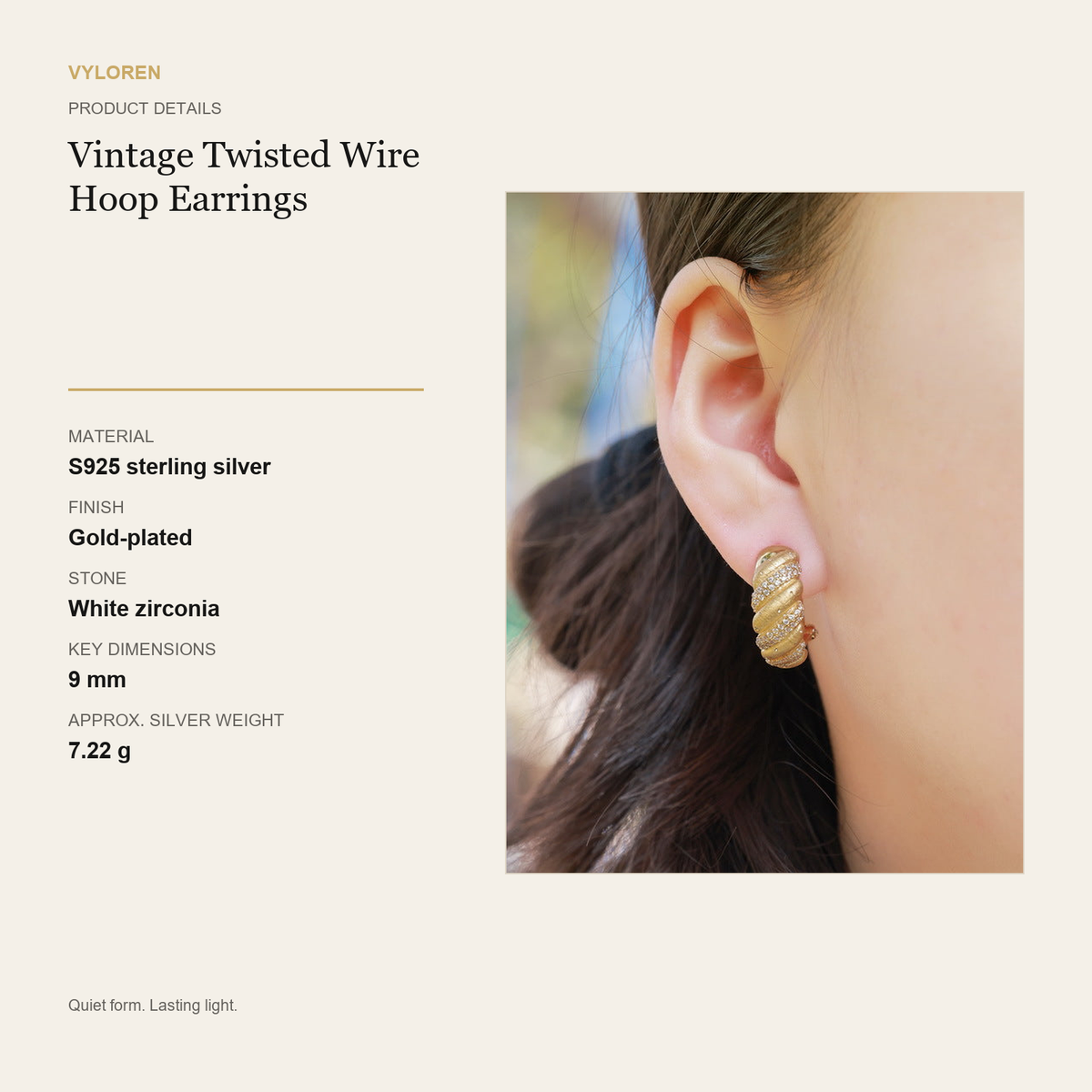 VYLOREN Vintage Twisted Wire Hoop Earrings product details card