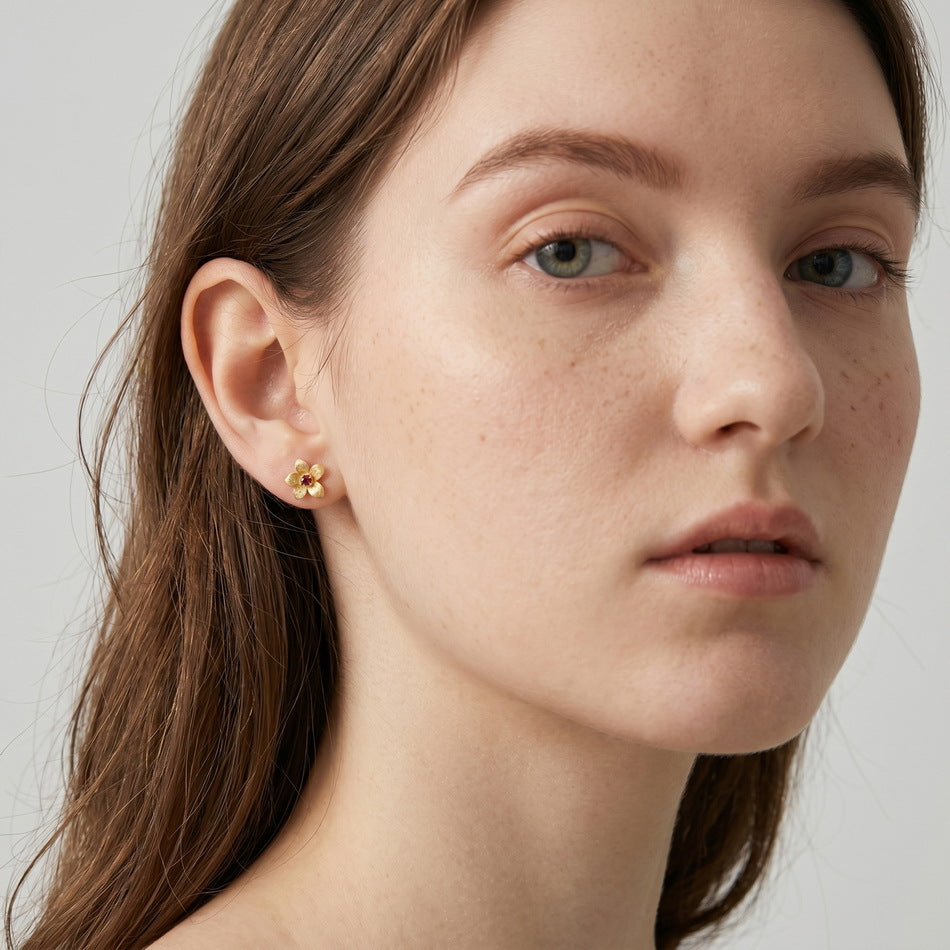 Additional view 4 of the VYLOREN Flower Garnet Earrings