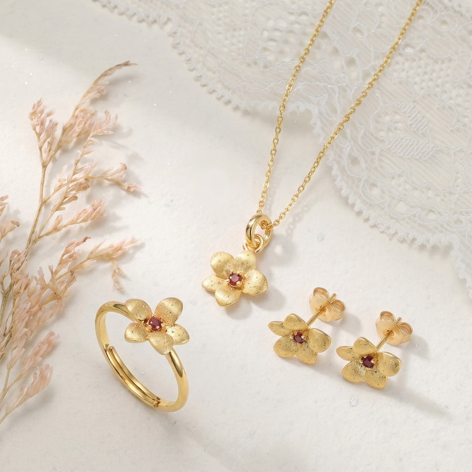 Additional view 6 of the VYLOREN Flower Garnet Earrings