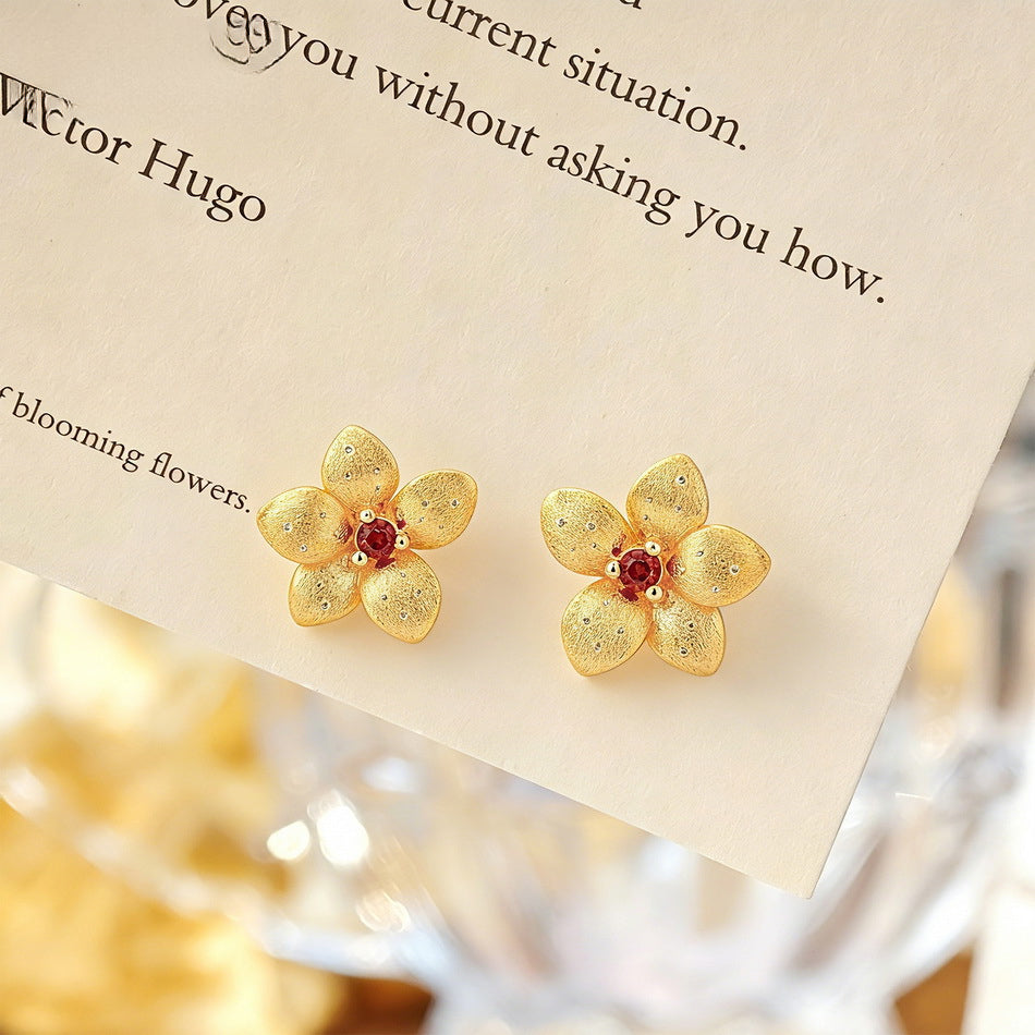 Additional view 3 of the VYLOREN Flower Garnet Earrings