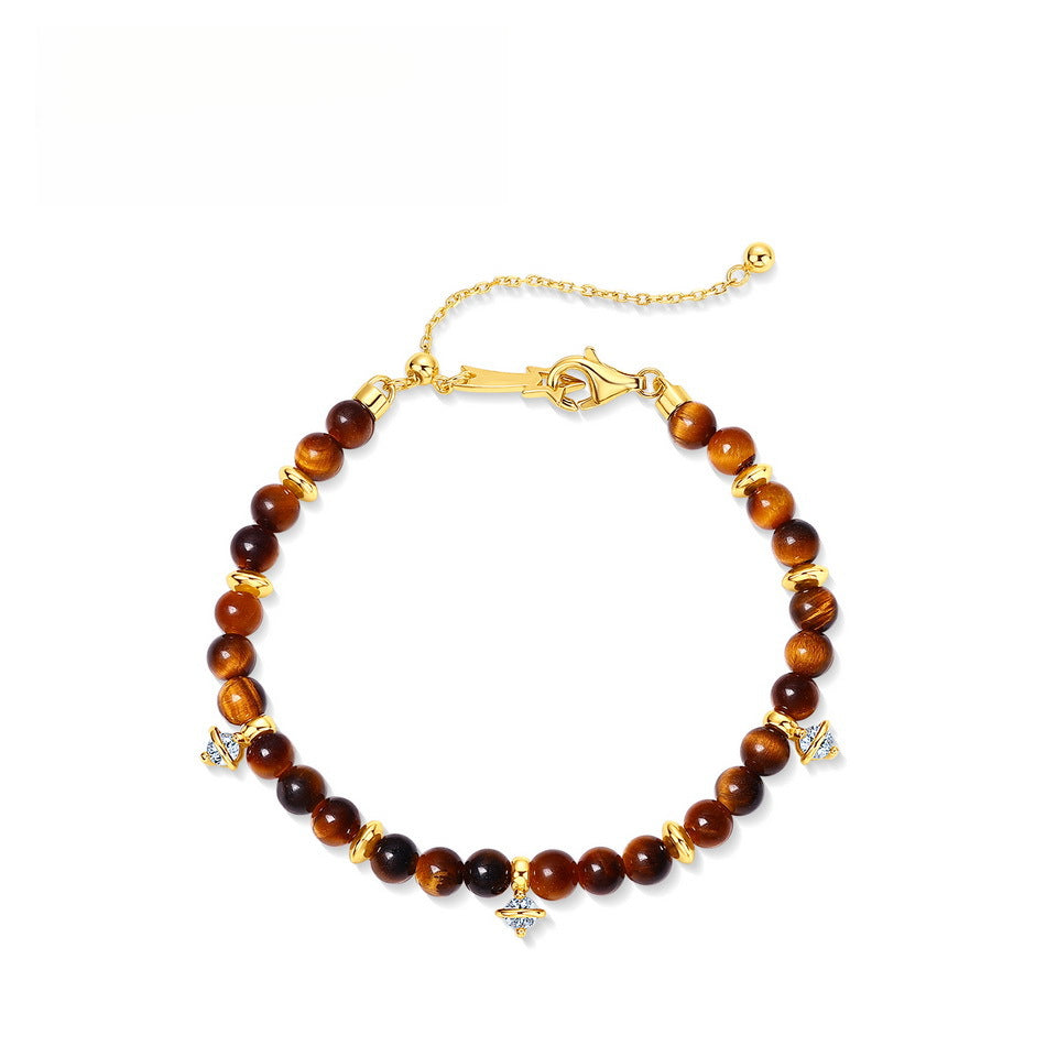 VYLOREN Tiger's Eye Tassel Bracelet in gold-plated S925 sterling silver