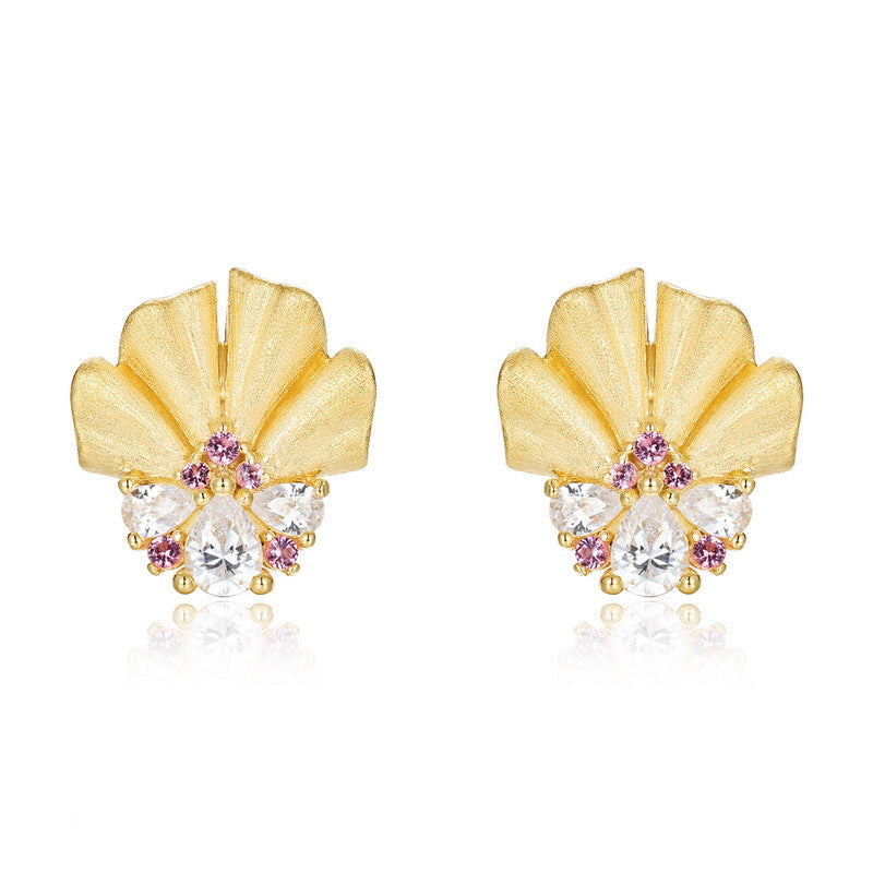 Brushed Floral Drop Earrings in Gold-Plated S925 Silver