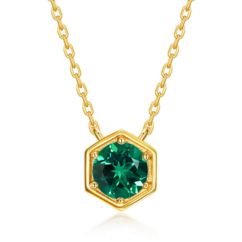 May lab-grown emerald hexagon birthstone pendant necklace