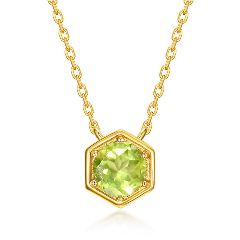 August peridot hexagon birthstone pendant necklace