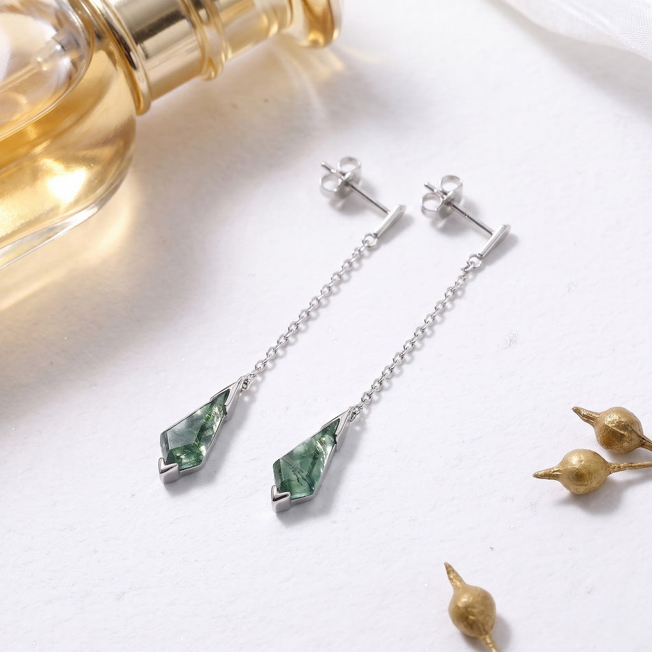 Additional view 3 of the VYLOREN Moss Green Drop Earrings
