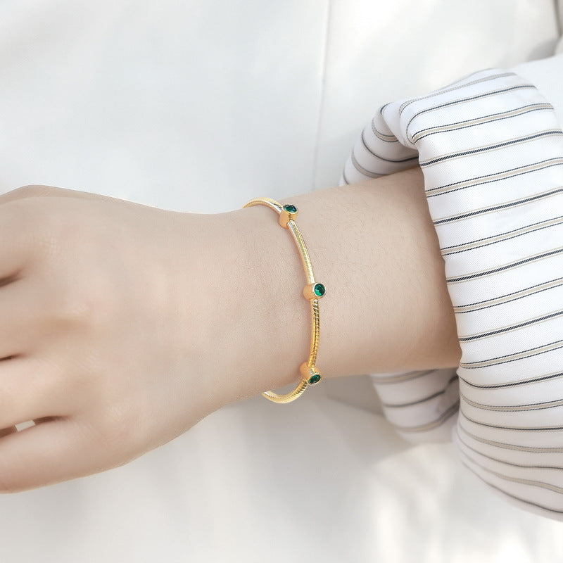 Additional view 4 of the VYLOREN Cultured Emerald Open Bangle