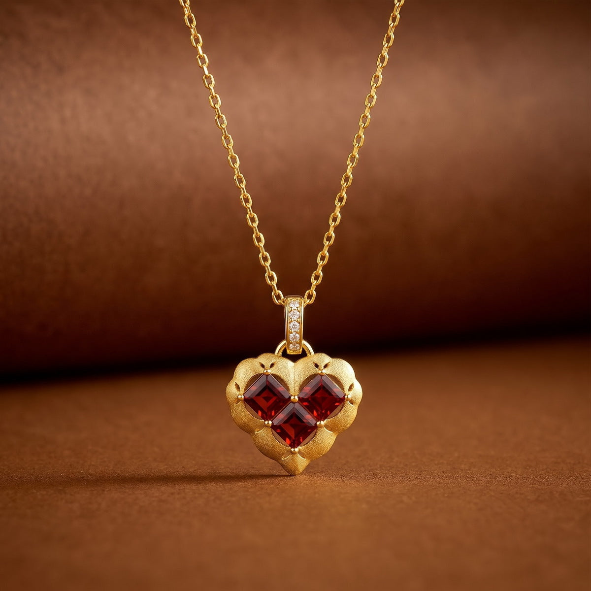 Additional view 3 of the VYLOREN Heart Garnet Pendant Necklace
